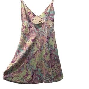 Zara Dress Satin Cut Out Paint Pour Purple Green Groovy Size Med NWT